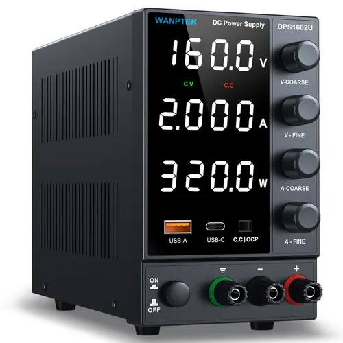 Miniatura 12 de Fuente de alimentación CC variable 0-30V 0-10A, fuentes de alimentación de banco reguladas de conmutación ajustable con codificador grueso y perilla