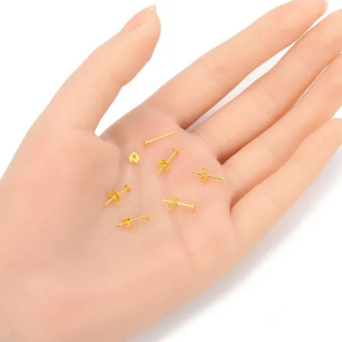 Miniatura 2 de Adabele - 8 pendientes de plata de ley chapada en oro amarillo real, 0.028 in, pin de 0.118 in (0.12 pulgadas), pegamento pequeño en almohadilla