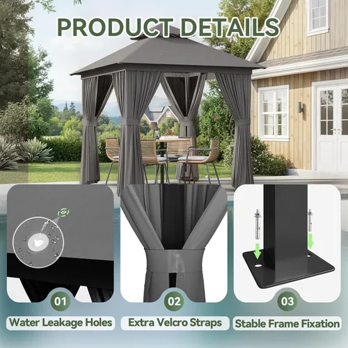 Miniatura 8 de Aoxun Gazebo para exteriores de 8 x 8 pulgadas para patio, toldo con marco de metal, cenador pequeño de doble techo resistente, kiosco para patio