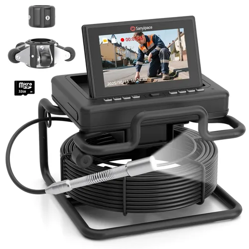 Miniatura 9 de Cámara de drenaje Sanyipace 66 pies/20M, pantalla emergente IPS de 7", cable rígido de 5MM, zoom digital 20X, cámara de tubería impermeable
