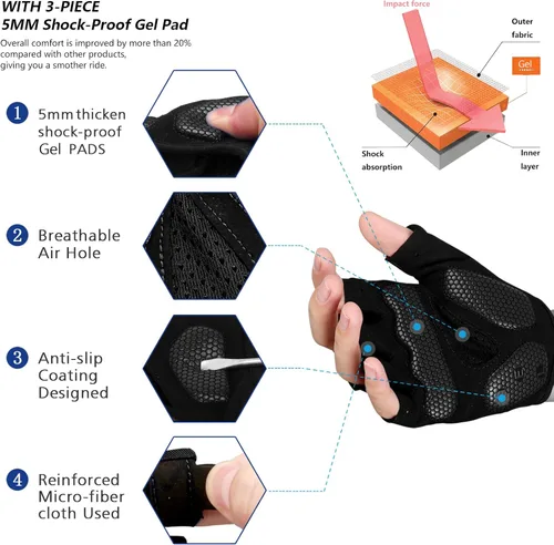 Miniatura 2 de MOREOK - Guantes para bicicleta de montaña (MTB) y ciclismo de descenso (DH), para hombres, de medio dedo, con almohadilla de gel que absorbe