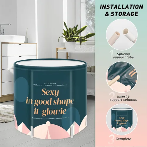 Miniatura 3 de Bañera plegable portátil para adultos, bañera de viaje plegable para campamento, hogar y spa, ahorro de espacio, PVC duradero (geometría)