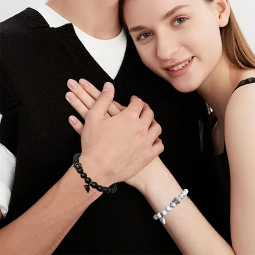 Miniatura 2 de WVT Pulseras a juego para parejas, regalos de relación a larga distancia para mujeres y hombres, juego de pulseras para él y para ella para novio