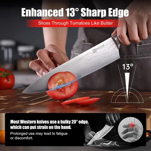 Miniatura 2 de PAUDIN Cuchillo de chef, cuchillo de cocina afilado de acero inoxidable de alto carbono de 8 pulgadas con mango ergonómico, caja de regalo