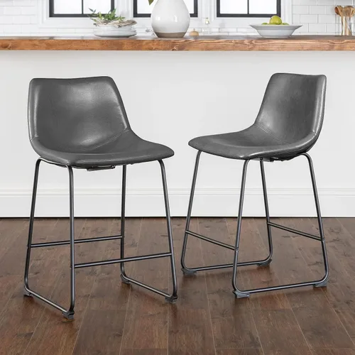 Miniatura 20 de LEMBERI Juego de 2 sillas de comedor de piel sintética, modernas sillas de cocina y comedor de 18 pulgadas con respaldo y patas de metal, cómodo