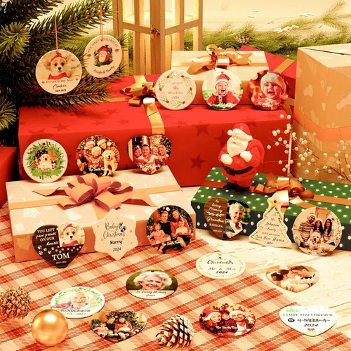 Miniatura 3 de Bemaystar Adornos de Navidad personalizados 2024 – Adornos de fotos de copo de nieve personalizados con texto, adornos para decoraciones de árboles