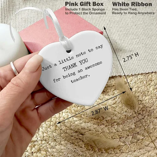 Miniatura 7 de Adorno de cerámica blanca en forma de corazón, regalo de agradecimiento al profesor, solo una pequeña nota para decir gracias, cumpleaños, Acción