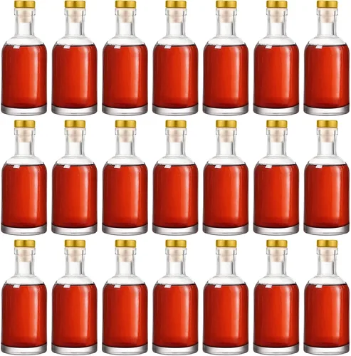 Dandat 24 botellas de vidrio transparente de 3 onzas con tapa hermética superior de 3.4 fl oz, salsas de fondo pesado, botella de vidrio hermética