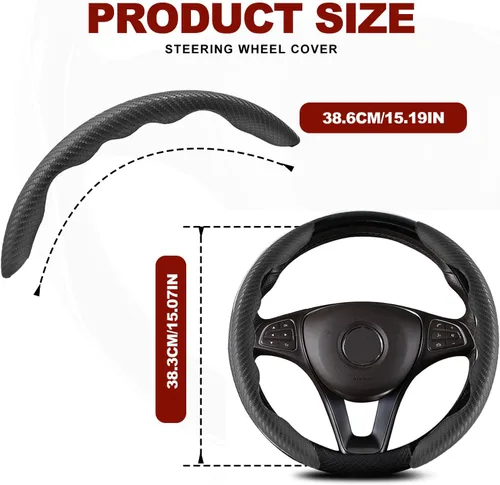Miniatura 2 de Funda universal de fibra de carbono para volante, protector segmentado para volante, cubierta antideslizante de fibra de carbono para volante