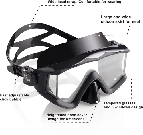Miniatura 3 de Máscara de buceo Pano 3 para adultos, máscara de esnórquel de vidrio templado, máscara de natación antivaho sin fugas, gafas de natación con Negro