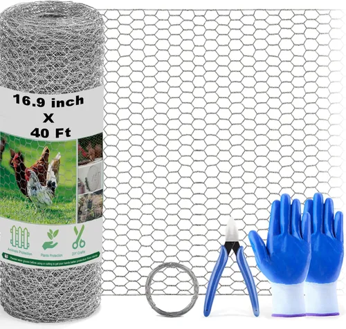 Malla de alambre para pollos, 16.9 pulgadas x 40 pies, malla de alambre metálica floral para pollos para manualidades, jardín avícola, tela metálica