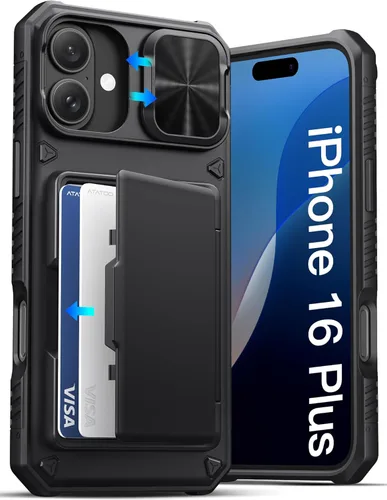 Miniatura 22 de ATATOO Funda para iPhone 17, tarjetero integrado (almacena 3-5 tarjetas) y funda para cámara deslizante y bloqueo RFID, protección de grado militar