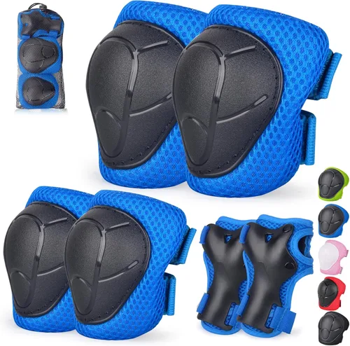 Miniatura 8 de Juego de rodilleras y coderas para niños y jóvenes con protector de muñeca 3 en 1 para niños de 3 a 14 años para patineta, esquí, ciclismo, ciclismo