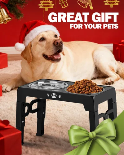 Miniatura 7 de Jovrun Cuencos Elevados para Perros, Comedero para Perros con Platos de Acero Inoxidable y Cuenco de Alimentación Lenta, Soporte Elevado Ajustable