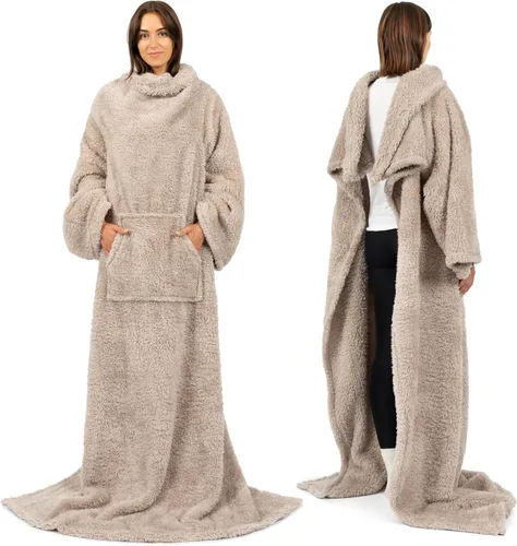 Miniatura 11 de PAVILIA Manta Esponjosa con Mangas para Adultos, Manta Vestible de Felpa Suave y Difusa, Forro Polar Sherpa con Mangas y Bolsillo, Regalos Cálidos