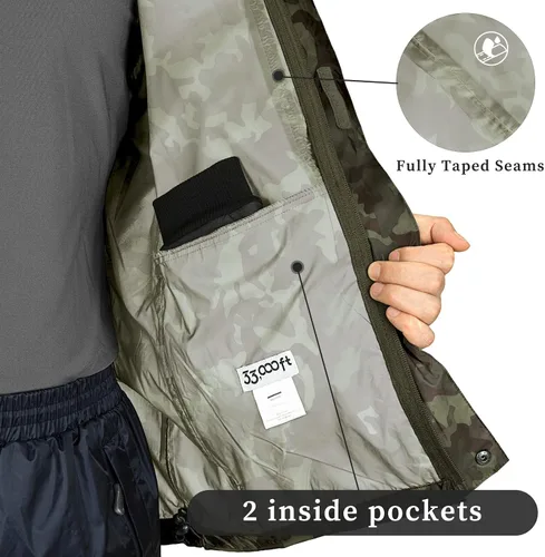 Miniatura 62 de 33,000ft - Chaqueta de lluvia impermeable y plegable para hombre, ligera, con capucha, cortavientos ideal para golf o ciclismo