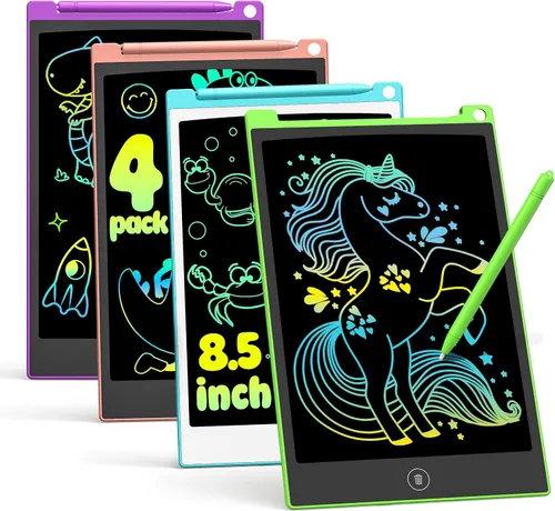 TECJOE - Set de tableta de escritura LCD, tableta de dibujo colorida de 8.5 pulgadas para niños, juguetes de juegos de viaje para niños, actividades