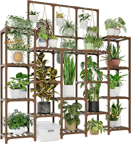 Miniatura 9 de GENTINGBRO Soporte de metal para plantas al aire libre de 63 pulgadas de alto, estante para plantas de 14 niveles grande para plantas
