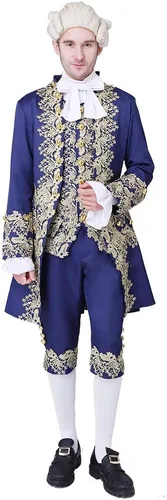 CosplayDiy Traje de corte del siglo XVIII para hombre, uniforme militar británico victoriano colonial, elegante disfraz rococó para hombre Azul