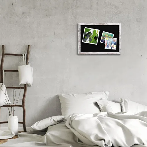 Miniatura 5 de Tablón de anuncios de fieltro negro, pequeño tablón de anuncios decorativo para colgar en paredes con marco de madera blanco, tablero de visión