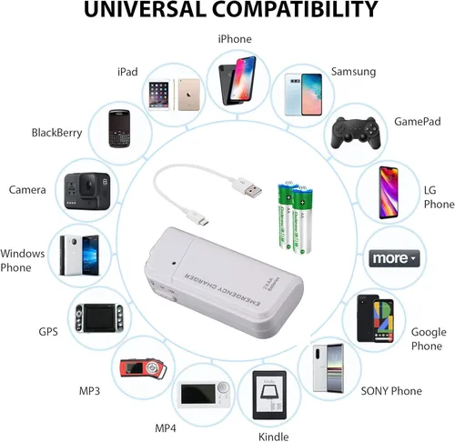 Miniatura 2 de Portable AA Battery Travel Charger Works for Samsung SM-G986ULBAXAA and Emergency Re-Charger with LED Light! (Takes 2 AA Batteries,USB-C) [White]