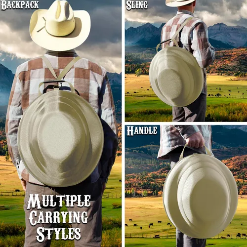 Miniatura 4 de CASEMATIX Caja de sombrero de vaquero y almacenamiento portátil para sombreros de vaquero para bordes de hasta 4.75 pulgadas, funda rígida