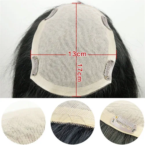 Miniatura 3 de Remeehi Extensiones de cabello humano real ondulado con base de seda de 5 x 6.6 pulgadas para mujer (estilo C)