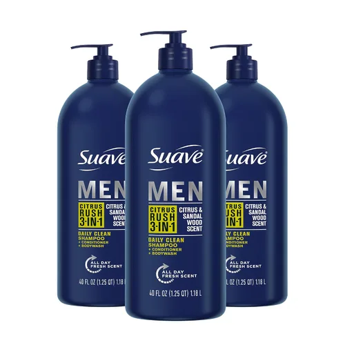 Miniatura 10 de Suave Men Citrus Rush Daily Clean 3 en 1 champú, acondicionador y gel de baño con glicerina y queratina hidrata y suaviza el cabello, aroma cítrico