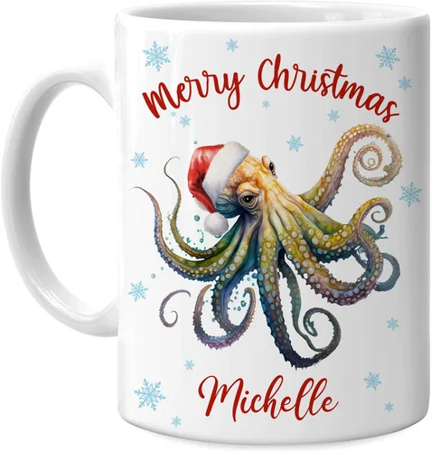 Miniatura 14 de Hyturtle Regalos personalizados para amantes de los ajolotes – Taza de café de cerámica con nombre personalizado de Feliz Navidad de 11 oz – Lindo