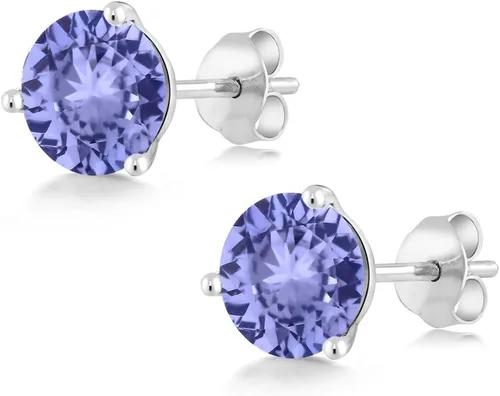 Miniatura 90 de Gem Stone King Aretes de oro de 14 quilates, 0.236 in, piedra natal redonda, Martini, 3 puntas, aretes de oro para mujer