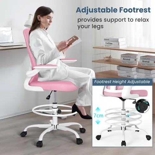 Miniatura 4 de Silla de dibujo, silla de oficina alta con reposabrazos abatibles, silla de escritorio de pie ergonómica ejecutiva para computadora, silla de dibujo