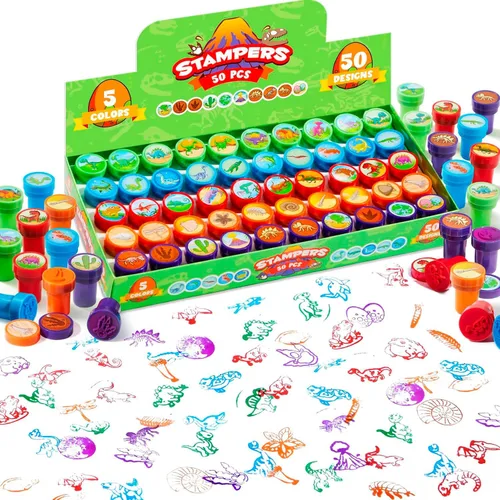 Miniatura 8 de JOYIN 50 sellos de animales para niños, con 50 diseños diferentes, granja, animales marinos, sellos para manualidades, caja de premios juguetes
