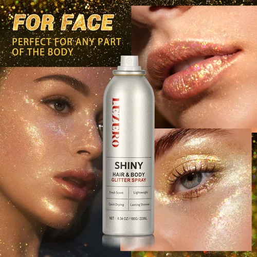 Miniatura 4 de Spray de purpurina para el cabello y el cuerpo para mujer, maquillaje dorado brillante, gran capacidad para conciertos, bodas, festivales, rave, 6.8