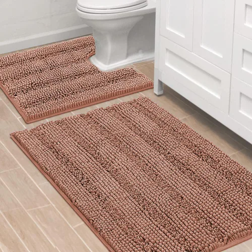 Miniatura 126 de H.VERSAILTEX - Alfombras de baño, juego de 2 piezas, alfombra de contorno para baño, juego de alfombras para inodoro, alfombra antideslizante