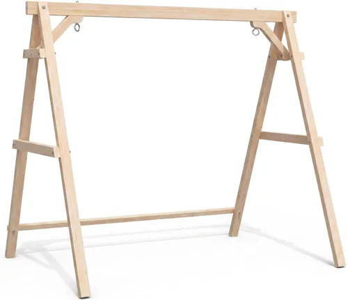 Miniatura 9 de VINGLI Marco de columpio para porche de 6.2 pies, soporte de madera resistente de 660 libras, soporte de columpio de madera con barra de conexión