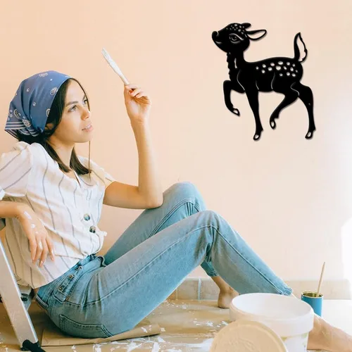 Miniatura 4 de SUPERDANT Bonito arte de pared de metal con ciervos, decoración de pared de animales del bosque, adorno de metal de ciervo ciruela, letrero colgante