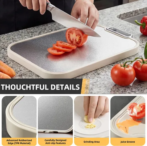 Miniatura 5 de Tabla de cortar de titanio para cocina, tabla de cortar 2 en 1 no tóxica de doble cara, titanio 100% puro de grado alimenticio y PP, ideal