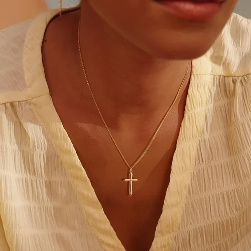 Miniatura 113 de Fettero - Collar con dije de cruz de fe, chapado en oro de 14 K, cadena fina, minimalista, simple, pequeña, para oración, regalo de joyería religiosa