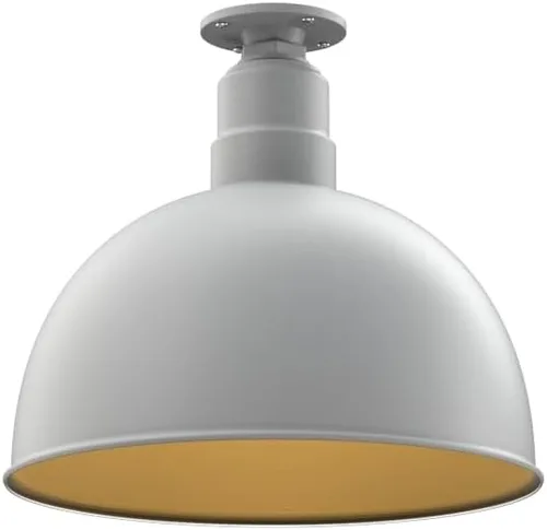 Miniatura 32 de Steel Lighting Co. Colgante de cuenco rosa Lámpara montada en el techo Cúpula de 15 pulgadas vástago de 12 pulgadas Estilo granero de acero