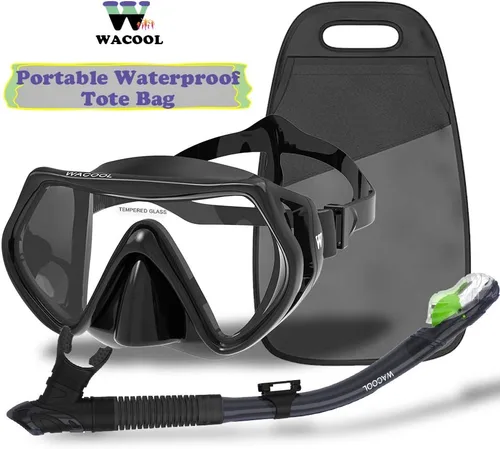 Miniatura 7 de WACOOL Juego de buceo profesional con válvula de purga de vidrio recubierto antivaho y pieza de boca de silicona antisalpicaduras para hombres