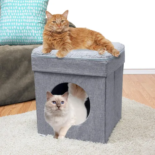 Miniatura 2 de Kitty City Muebles de cubo para gatos de interior, cubo gris A) Cubo de gato (gris)