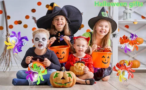 Miniatura 4 de Paquete de 20 llaveros divertidos y únicos de araña, diseño de arcoíris, juguetes para fiestas de Halloween, juguetes para niños, estudiantes
