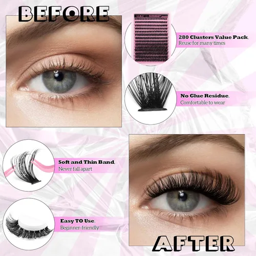 Miniatura 3 de Kit de extensión de pestañas DIY racimos de pestañas D-Curly voluminosos, pestañas individuales, kit de extensión de pestañas con herramienta