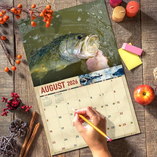 Miniatura 5 de Calendario de pared de pesca de lubina 2026, 16 meses, tamaño XL, 14 x 22, trofeo de agua dulce boca larga y lubina de boca pequeña, calendarios The