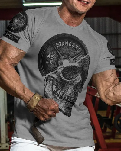 Miniatura 2 de Skull Plate Gym Shirt, Work Out Deadlift Skull T-Shirt for Men