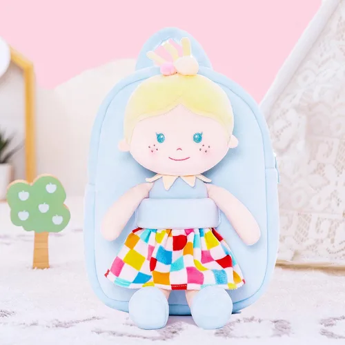 Miniatura 4 de Onetoo Mochila para niños pequeños con muñecas suaves en vestido a cuadros de 9.5 pulgadas