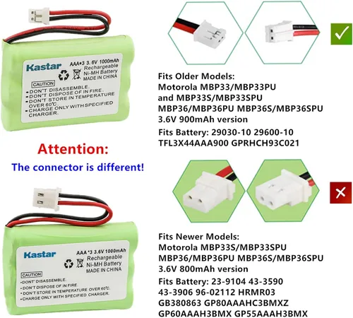 Miniatura 3 de Kastar Paquete de 2 baterías AAAx3 3.6V PH 1000mAh Ni-MH para Motorola MBP33, MBP36 MBP36PU Baby Monitor, TFL3X44AAA900 CB94-01A y Graco 2795DIG1