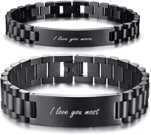 Pulsera de acero inoxidable con frase de amor grabada para parejas y enamorados, esposa, esposo, novio, novia, regalo para día de San Valentín