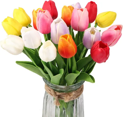 Miniatura 11 de 30 tulipanes reales al tacto, flores de poliuretano, tulipanes artificiales para arreglos de boda, fiesta, Pascua, primavera, hogar, comedor, Rosa