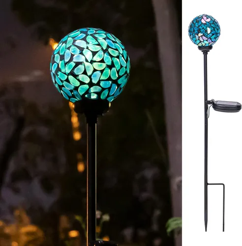 Miniatura 15 de VCUTEKA Luces solares decorativas para exteriores – Estacas solares de mosaico para jardín, luz LED impermeable para paisaje, césped, patio, Azul-2
